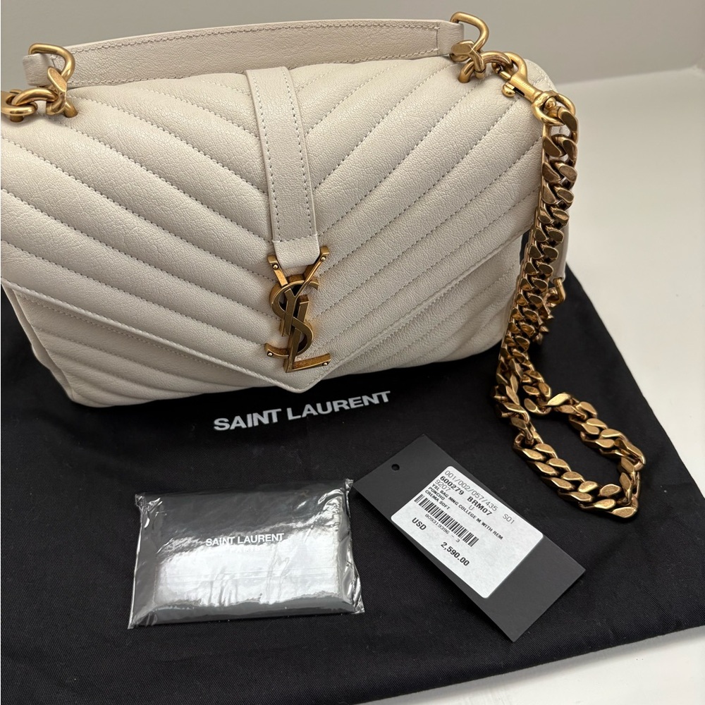 Saint Laurent Cream Quilted Leather Top-Handle Shoulder Bag with Gold Hardware - Picture 7 of 7
